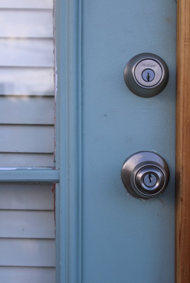 a door with a couple of knobs on it